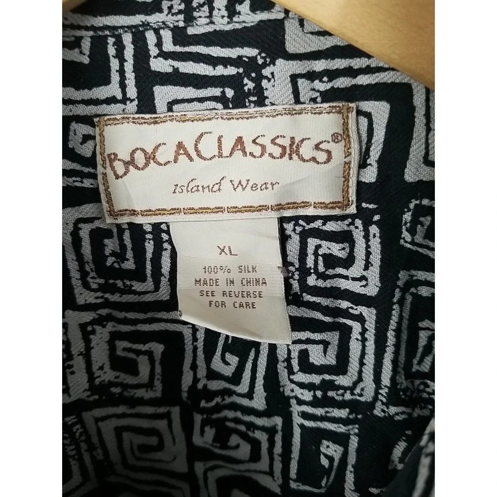 Boca Classics Mens Hawaiian Shirt XL Silk Button‎ Up Black White Tropical Floral